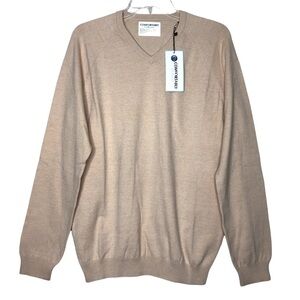 Nwt - Comfortably Collared Light Tan Cotton V-Neck Slim Fit Sweater - Size Large